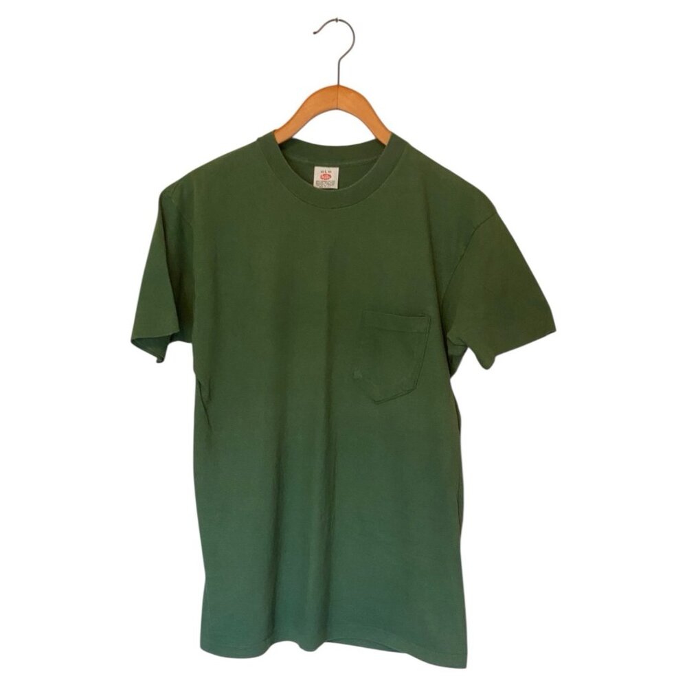 Hills Green Vintage S/S T-Shirt Single Stitch Men's L 80s Basic Pocket T